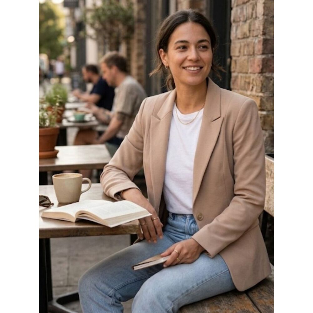 New York & Co Stretch Blazer Sz 8 Tan